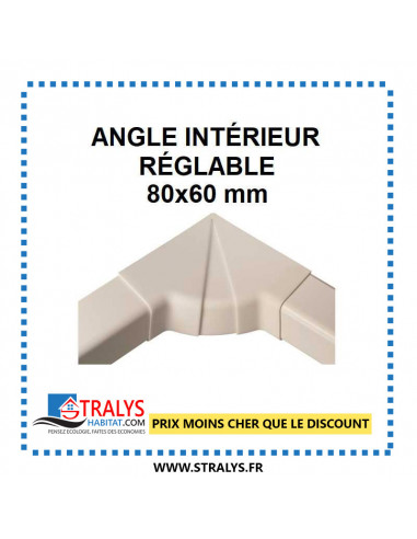 Angle intérieur réglable pour raccord goulotte 80x60 mm - Ivoire