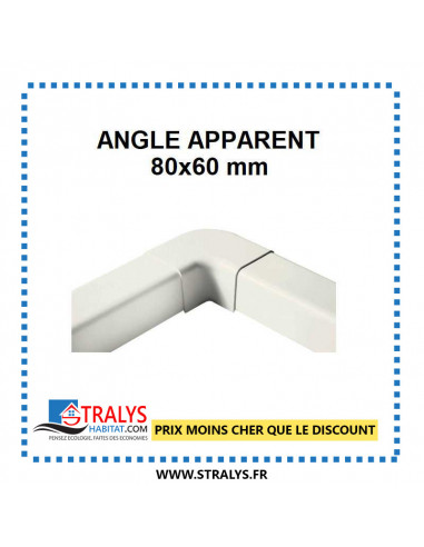Angle apparent pour raccord goulotte 80x60 mm - Ivoire