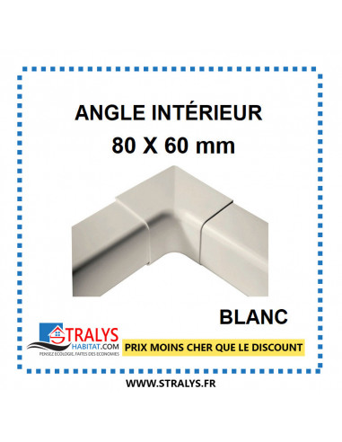 Angle Intérieur pour raccord goulotte 80x60 mm - Blanc