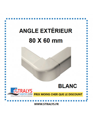 Angle Extérieur pour raccord goulotte 80x60 mm - Blanc