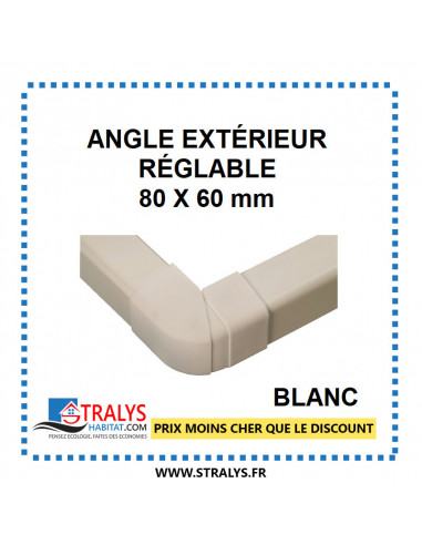 Angle Extérieur Réglable pour raccord goulotte 80x60 mm - Blanc
