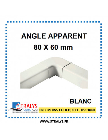 Angle Apparent pour raccord goulotte 80x60 mm - Blanc