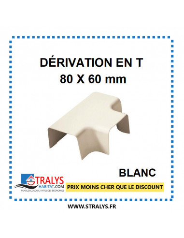 Dérivation T pour raccord goulotte 80x60 mm - Blanc