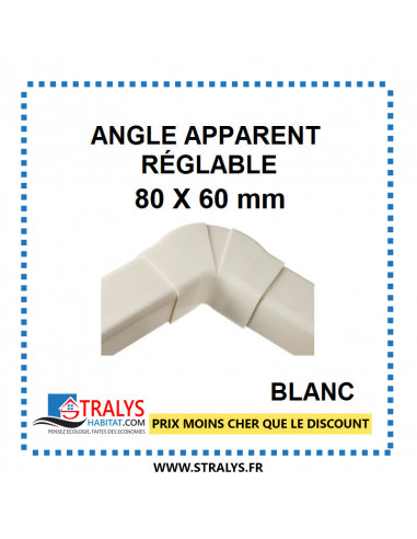 Angle Apparent Réglable pour raccord goulotte 80x60 mm - Blanc