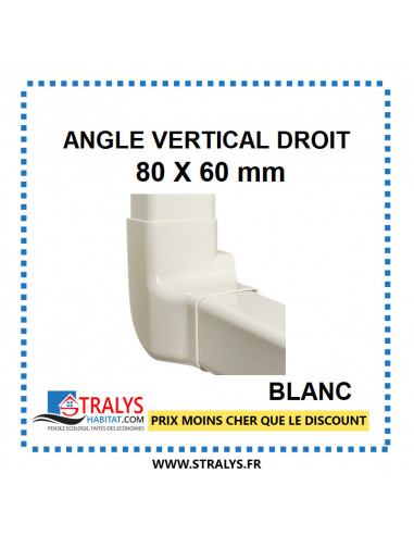 Angle Vertical Droit pour raccord goulotte 80x60 mm - Blanc
