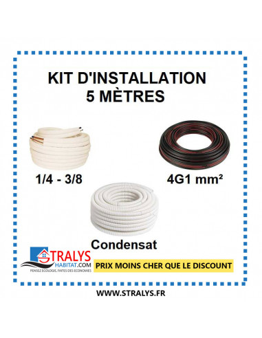 5 mètres - Liaisons Frigorifiques 1/4" - 3/8" + Câble d'interconnexion 4G1.5 mm² + Tuyau Condensat 16 mm