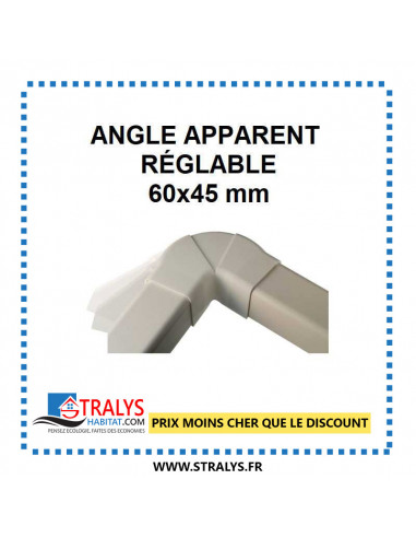 Angle apparent réglable pour raccord goulotte 60x45 mm - Ivoire