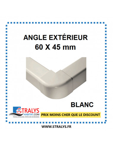 Angle Extérieur pour raccord goulotte 60x45 mm - Blanc
