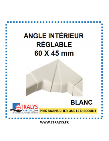 Angle Intérieur Réglable pour raccord goulotte 60x45 mm - Blanc
